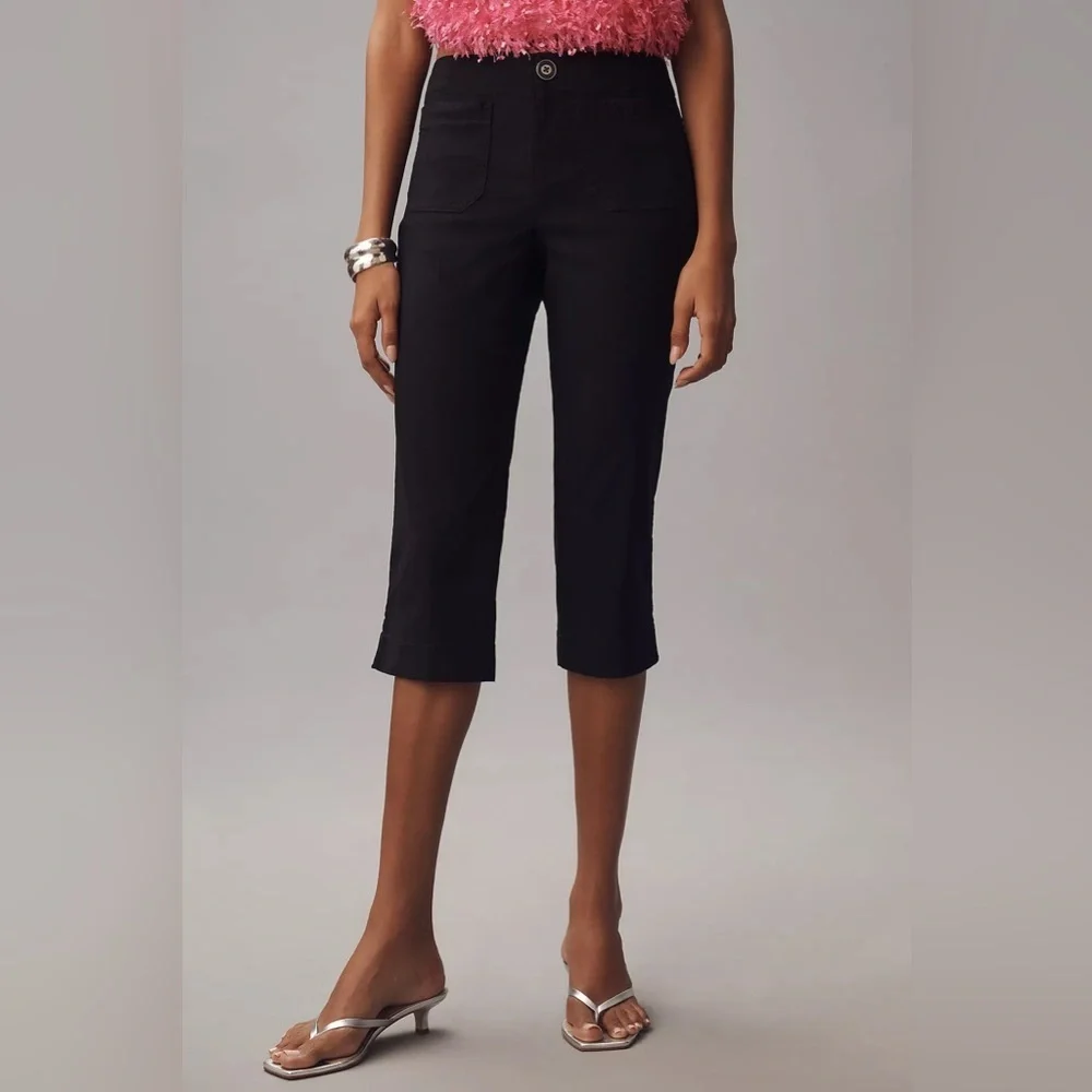 NWT Maeve Anthropologie US 8 Linen Blend Capri Black Pants - Picture 2 of 15